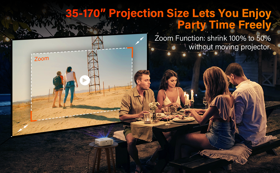 Mini proyector, VOPLLS 1080P Full HD compatible con proyector de video,  proyector de cine en casa portátil al aire libre, zoom del 50%, compatible  con
